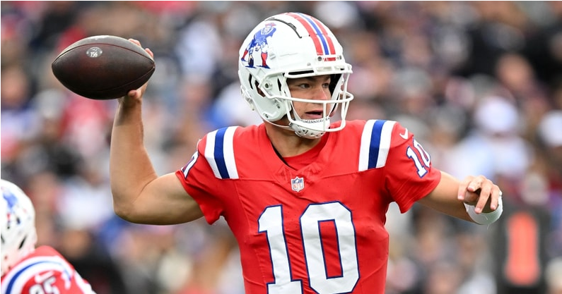 Drake Maye’s helmet-to-helmet hit, leaves game only to make heroic comeback