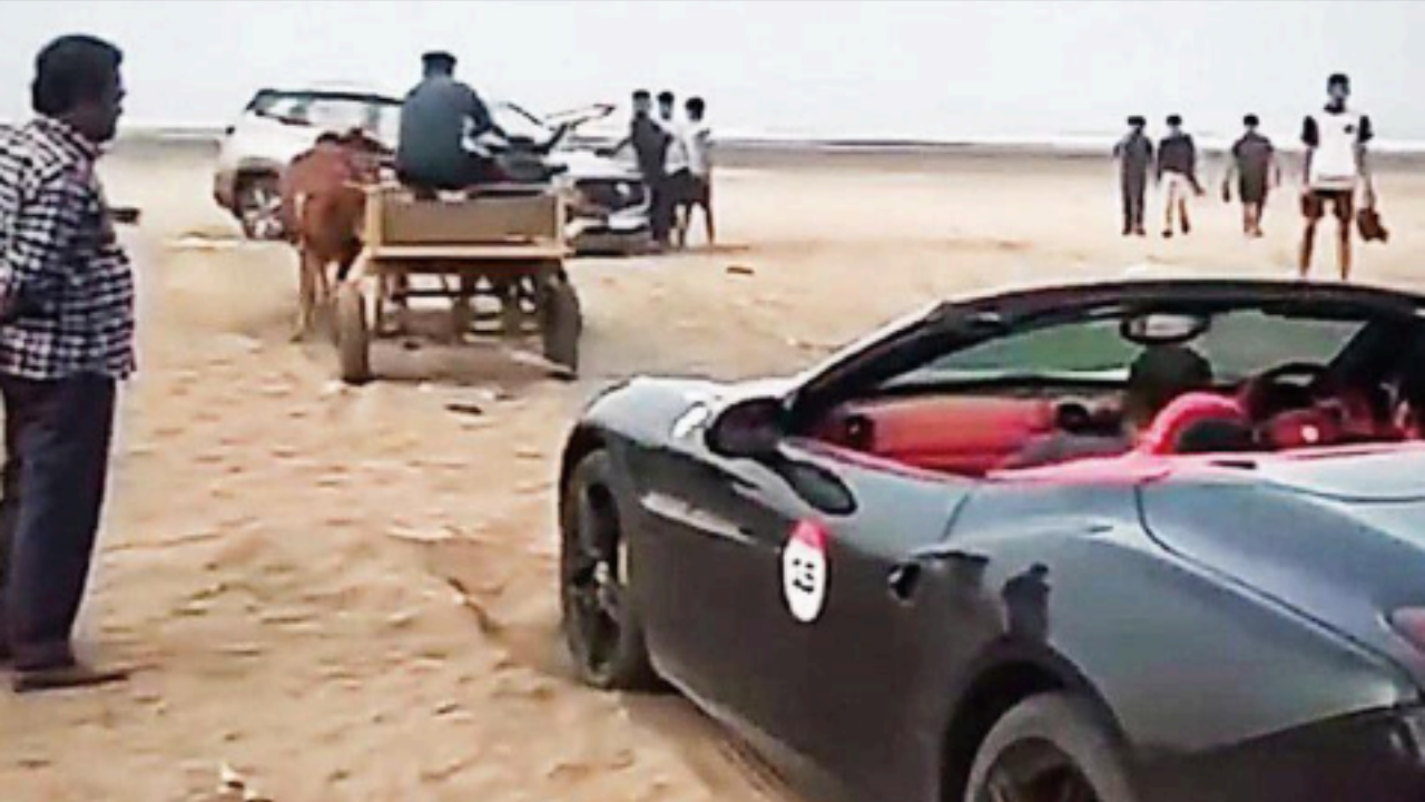 ‘When horsepower fails’: How a bullock cart saved Ferrari stuck on Raigad beach